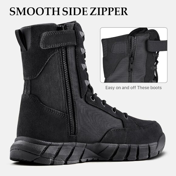 Men's Suede Leather Deep Black 8" Lightweight Military Work Combat Desert Boot - Picture 3 of 8